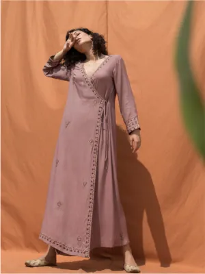 The Uschi- Mauve Block Printed Angrakha Dress