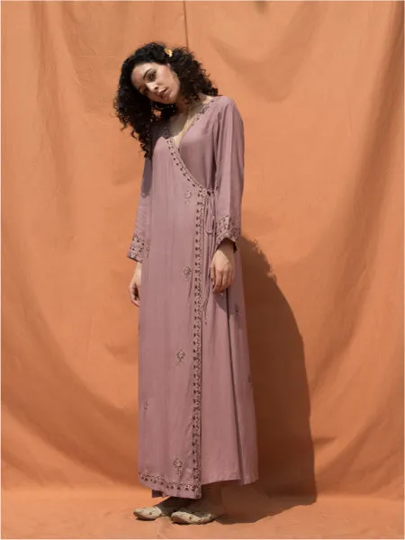 The Uschi- Mauve Block Printed Angrakha Dress