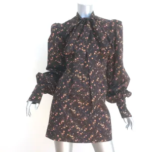 The Vampire's Wife Bow Neck Mini Dress Dark Brown Floral Print Cotton Size 8