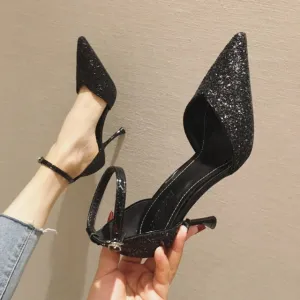 Thin heel hollow pointed wedding shoes