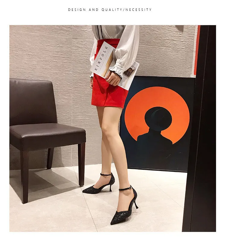 Thin heel hollow pointed wedding shoes