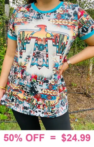 Thunderbird, Cactus, Tribal print graphic tee shirt