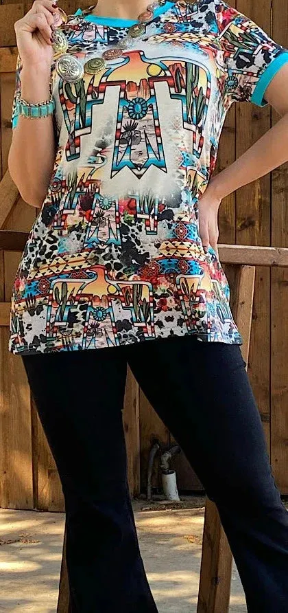 Thunderbird, Cactus, Tribal print graphic tee shirt
