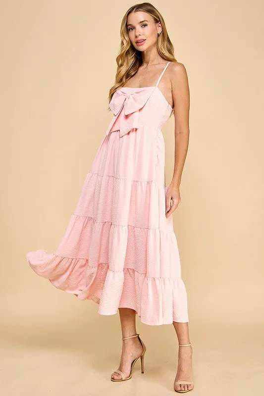 Tiered Front Bow Accent Midi Dress