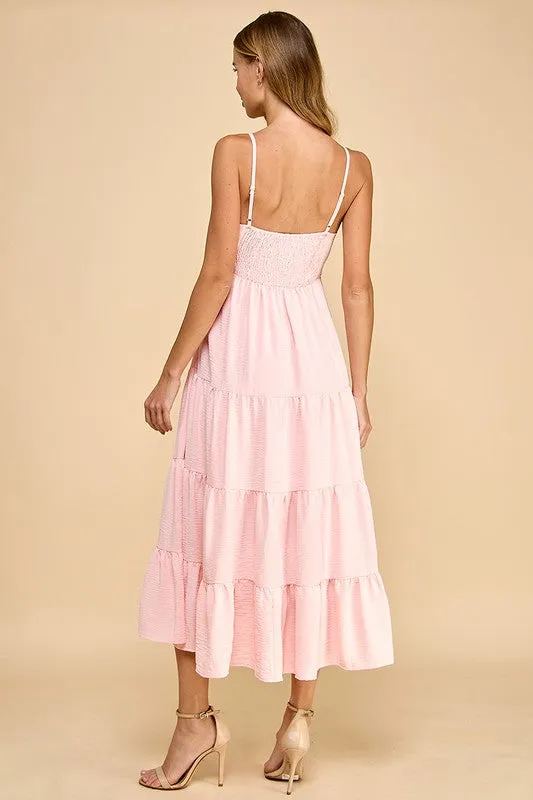 Tiered Front Bow Accent Midi Dress