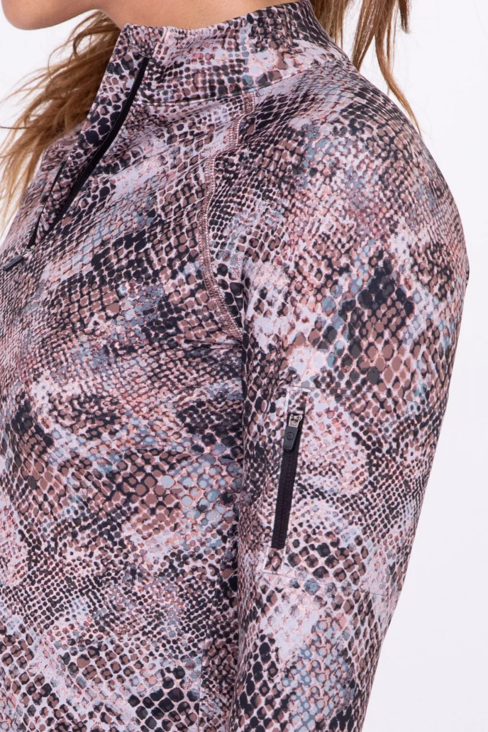 Tonya Snake Print Half-zip Pullover with Thumb Holes