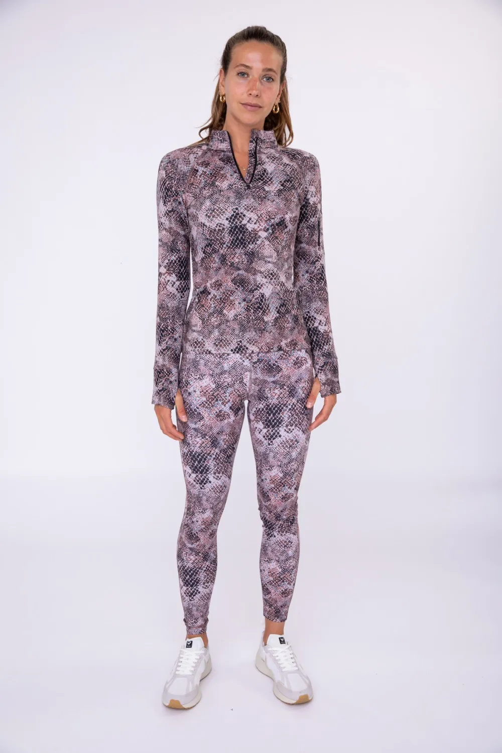 Tonya Snake Print Half-zip Pullover with Thumb Holes