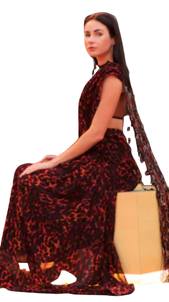 Tortoise Shell Print Pre-Draped Sari