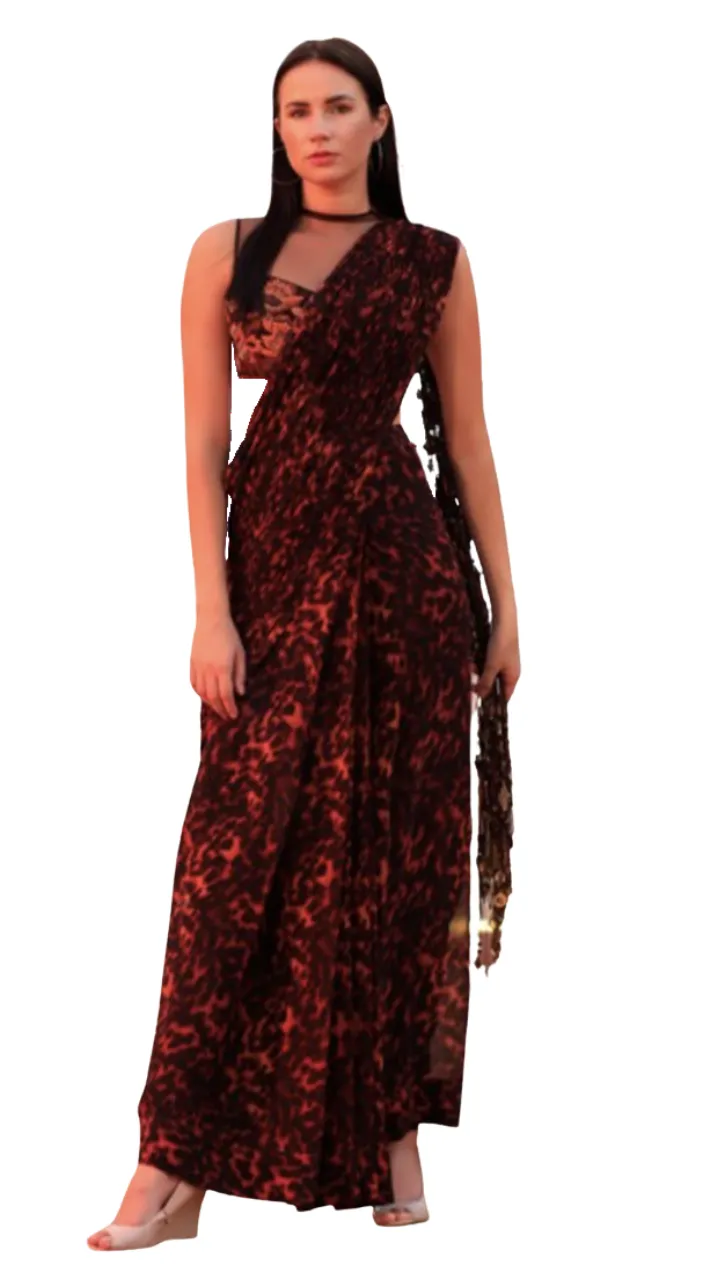 Tortoise Shell Print Pre-Draped Sari