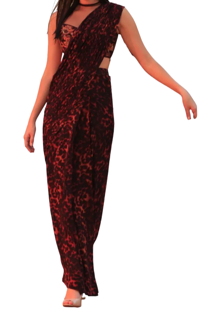Tortoise Shell Print Pre-Draped Sari