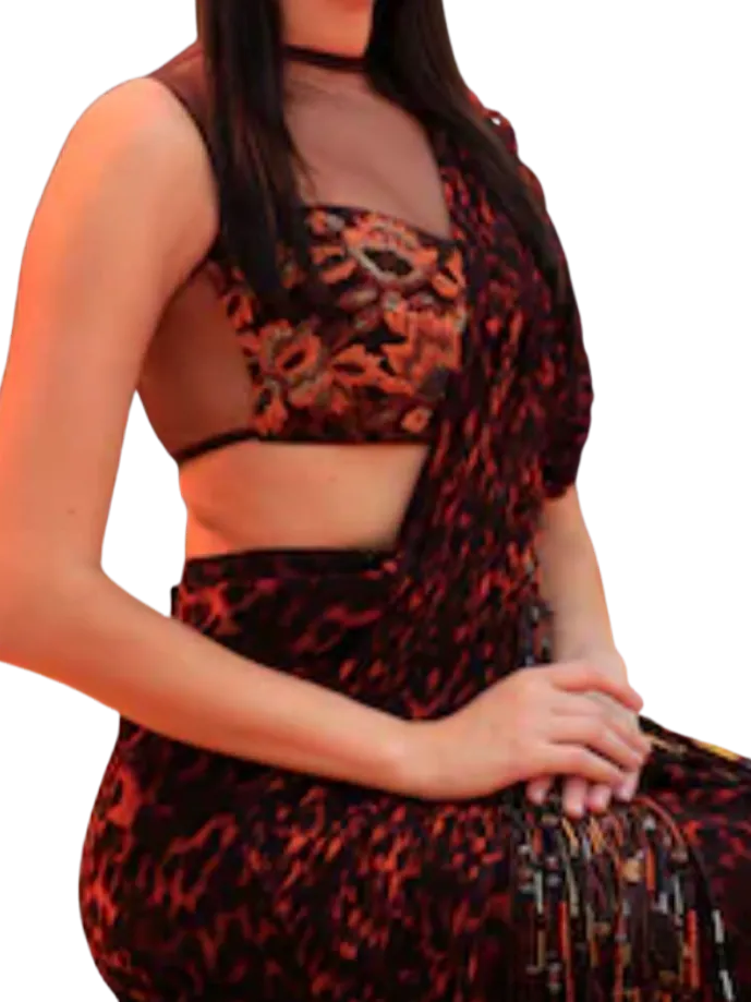 Tortoise Shell Print Pre-Draped Sari