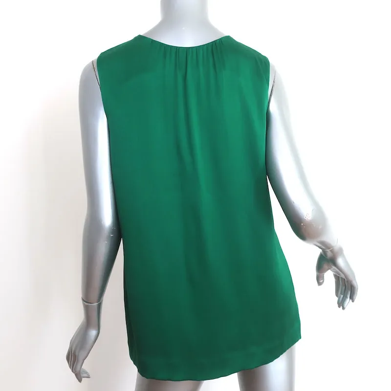 Tory Burch Pussy Bow Blouse Green Silk Satin Size 10 Sleeveless Top