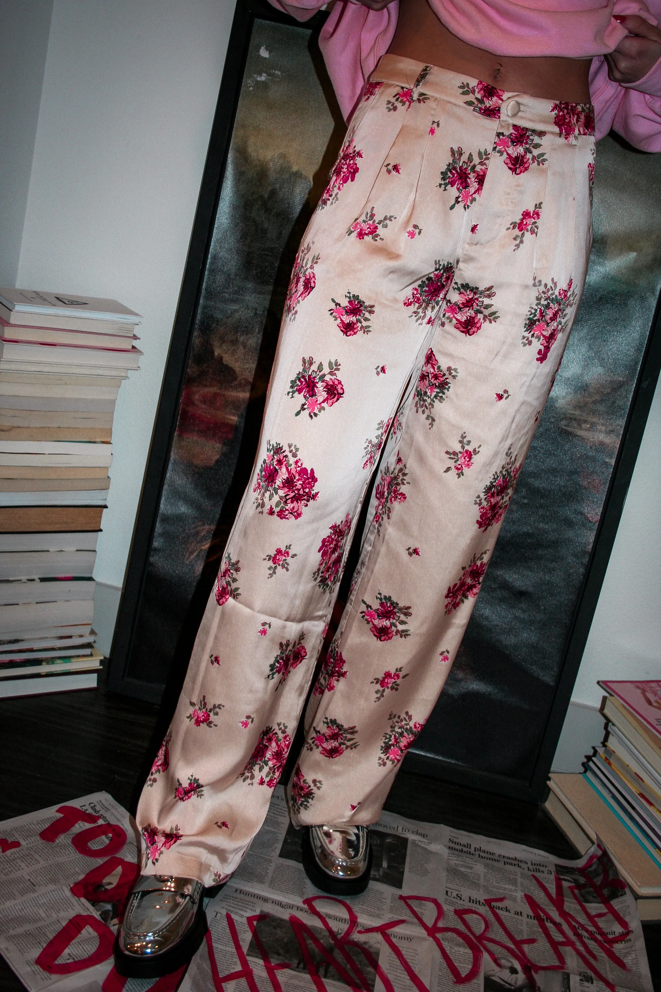 Treat Yourself Flower Satin Trousers