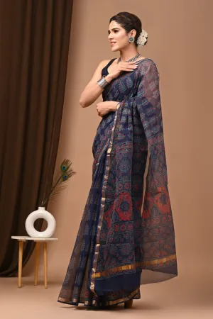 Trending Navy Blue Kota Doria Dot Print Saree