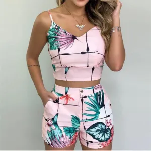 Two Pieces Suit Sleeveless Floral Print