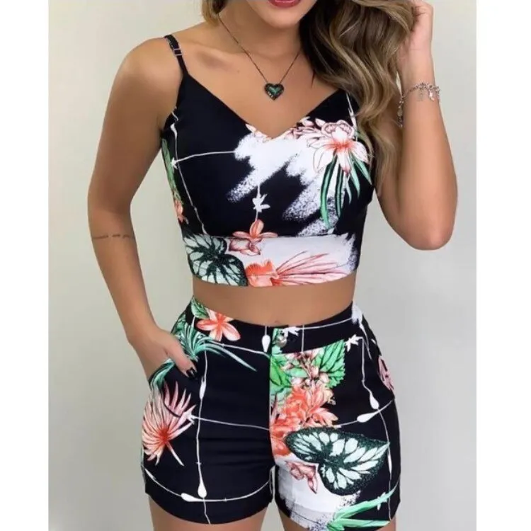 Two Pieces Suit Sleeveless Floral Print