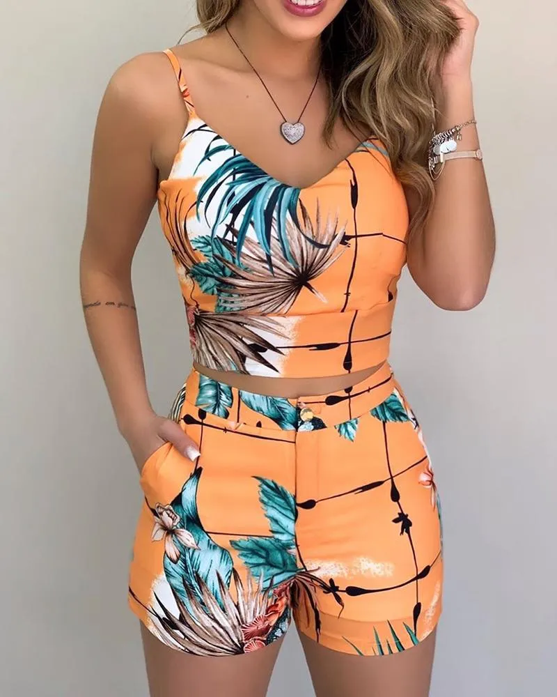 Two Pieces Suit Sleeveless Floral Print