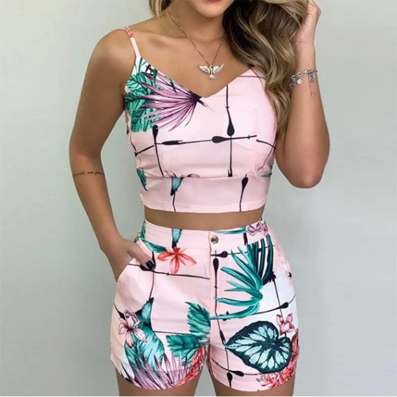 Two Pieces Suit Sleeveless Floral Print