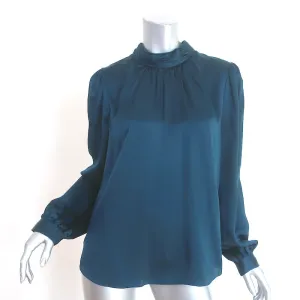 Veronica Beard Bow Back Blouse Chilton Navy Silk Satin Size 10 Long Sleeve Top