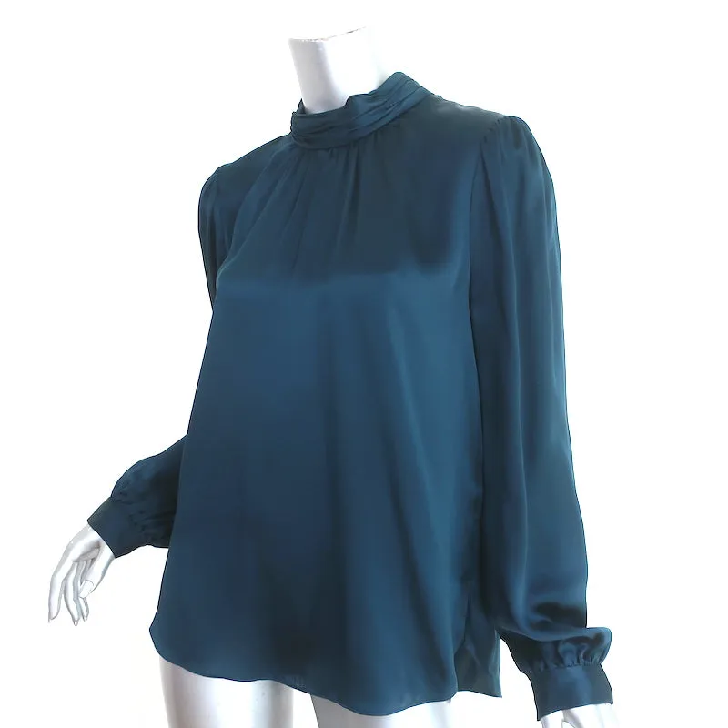 Veronica Beard Bow Back Blouse Chilton Navy Silk Satin Size 10 Long Sleeve Top