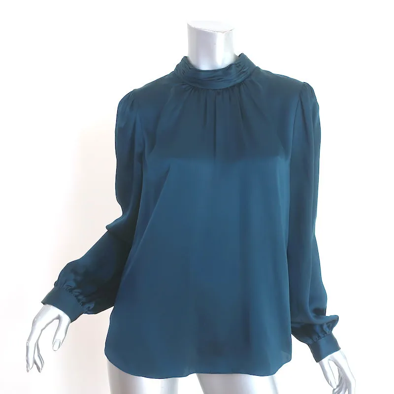 Veronica Beard Bow Back Blouse Chilton Navy Silk Satin Size 10 Long Sleeve Top