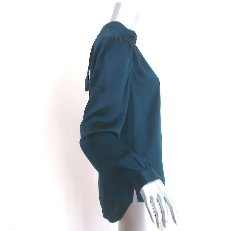 Veronica Beard Bow Back Blouse Chilton Navy Silk Satin Size 10 Long Sleeve Top