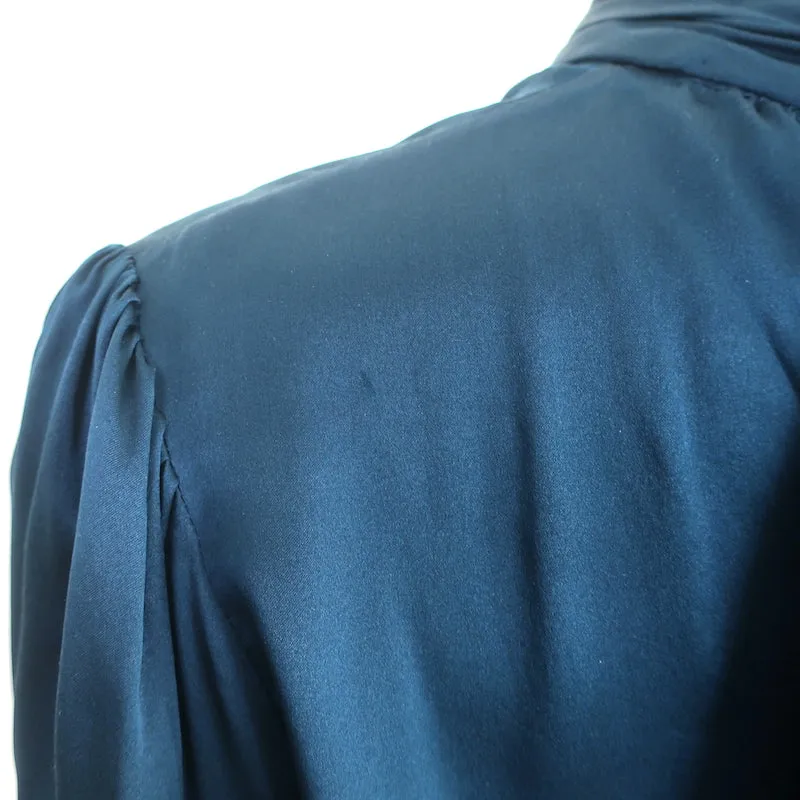 Veronica Beard Bow Back Blouse Chilton Navy Silk Satin Size 10 Long Sleeve Top
