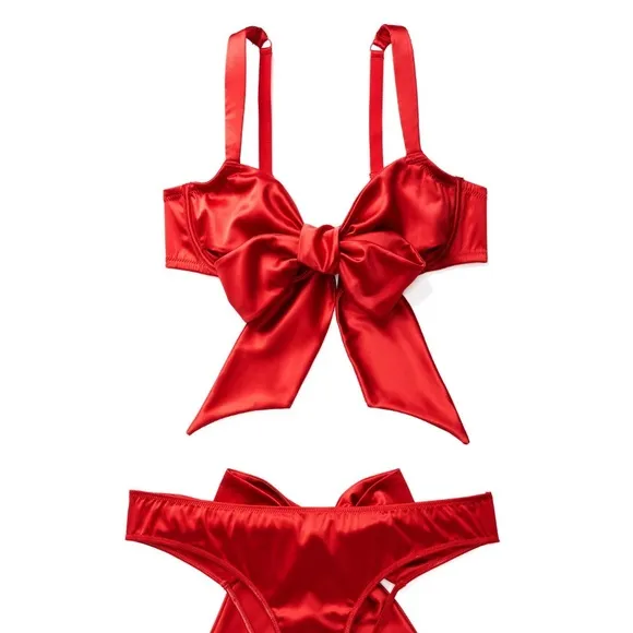 Victoria’s Secret Satin True Red Bow Cut Out Mesh Bra