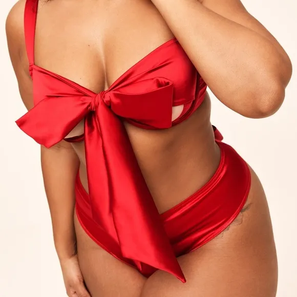 Victoria’s Secret Satin True Red Bow Cut Out Mesh Bra