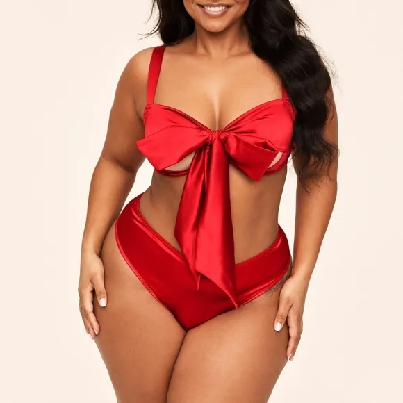 Victoria’s Secret Satin True Red Bow Cut Out Mesh Bra