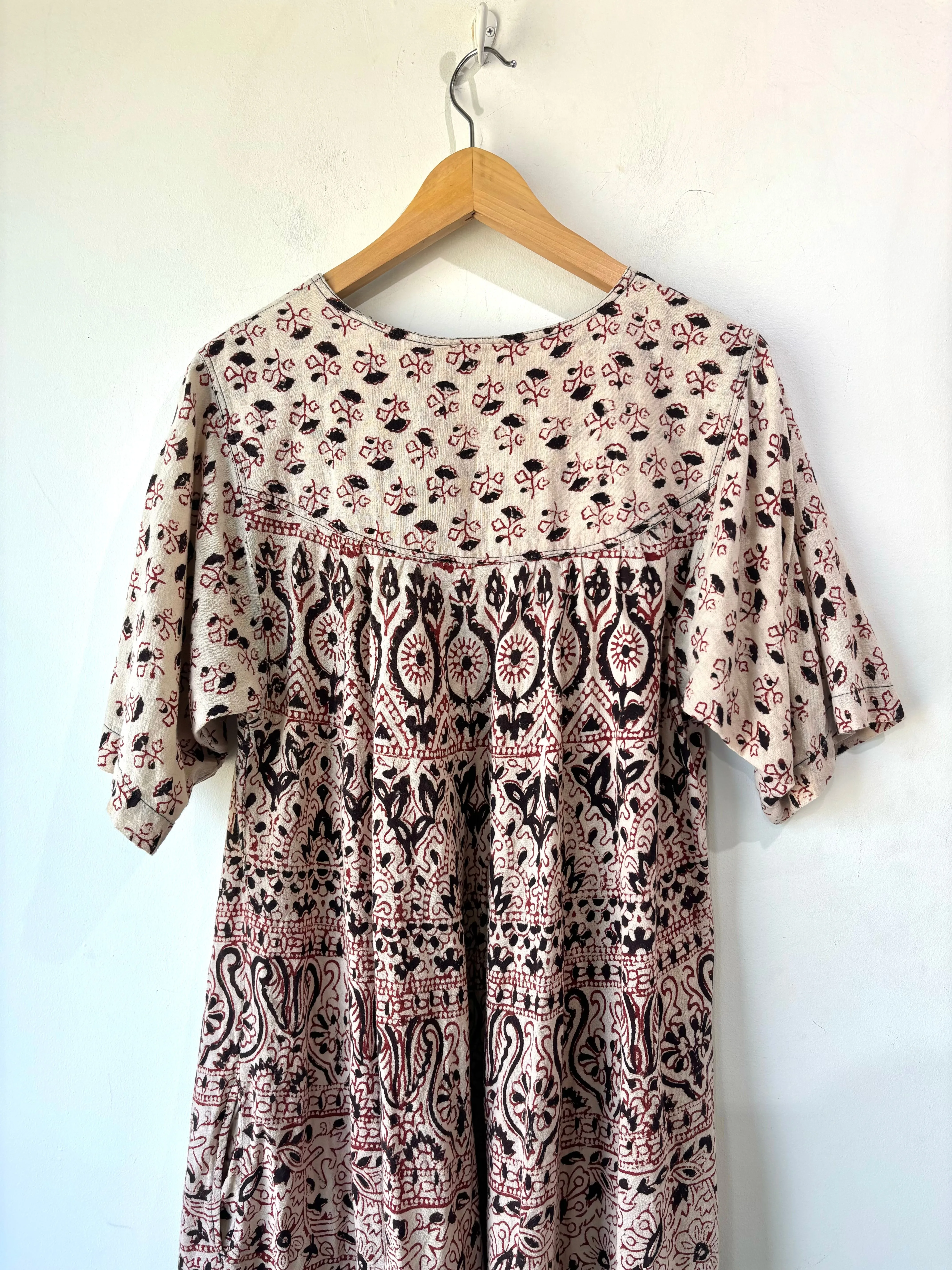 Vintage Block Print Patterned Maxi Dress