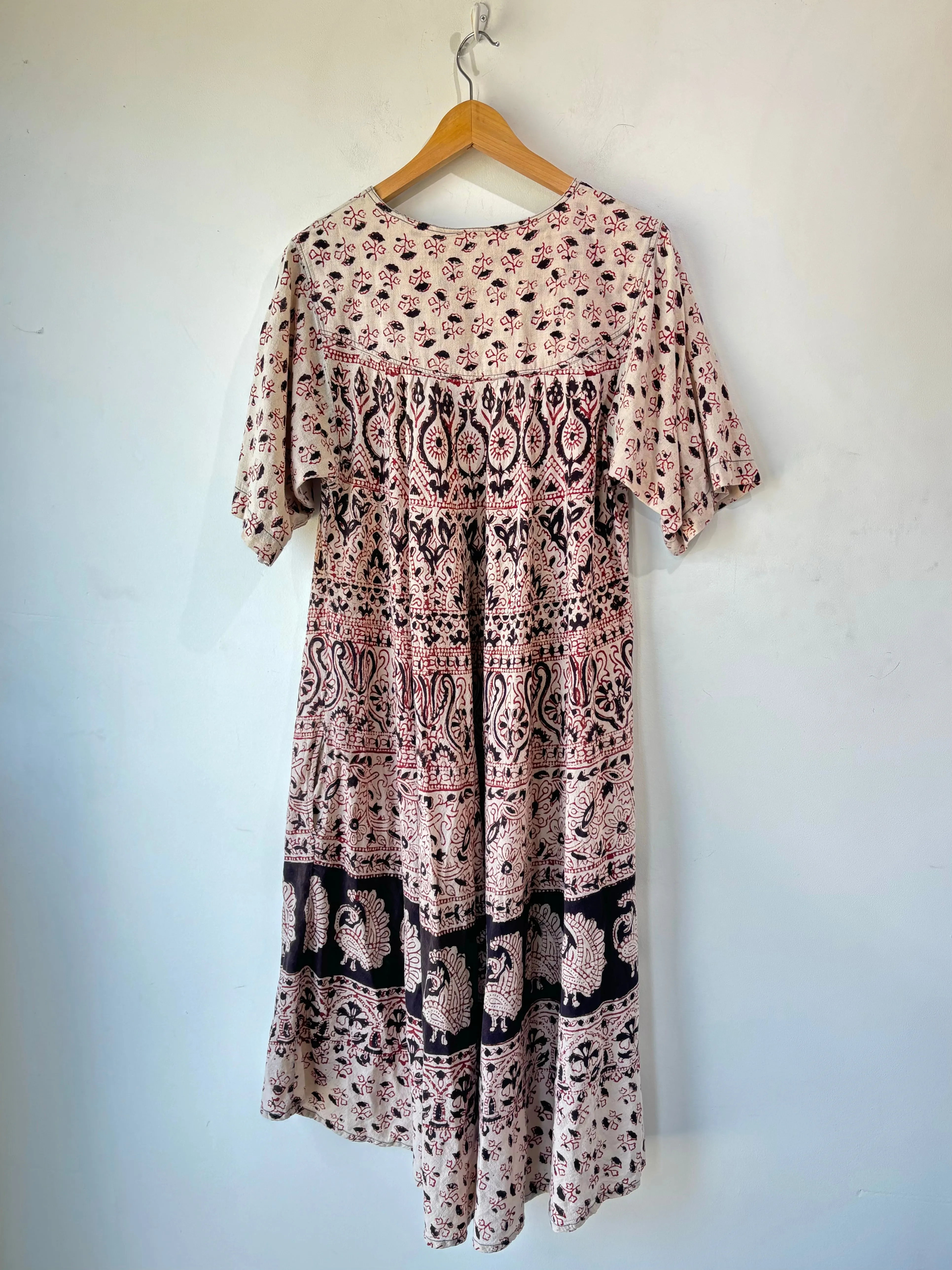 Vintage Block Print Patterned Maxi Dress