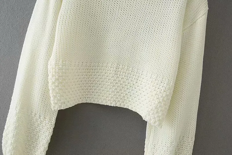 Vintage High Collar Hollow-out Lantern Sleeve Knit Sweaters