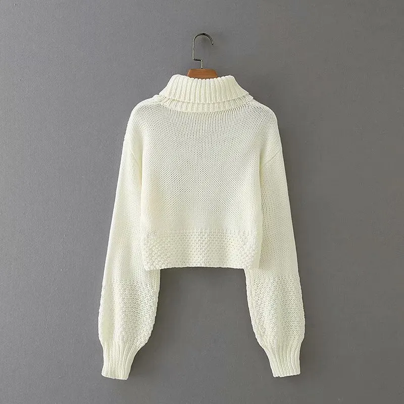 Vintage High Collar Hollow-out Lantern Sleeve Knit Sweaters