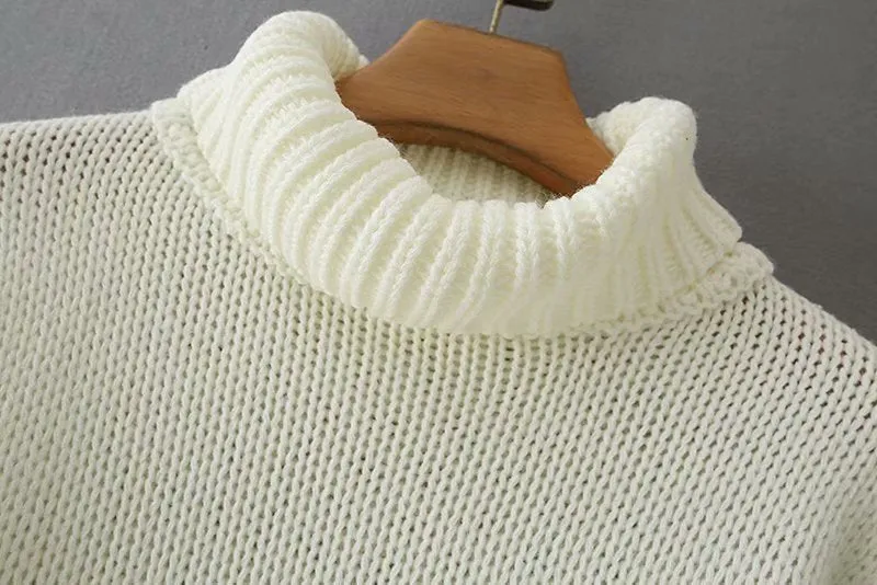 Vintage High Collar Hollow-out Lantern Sleeve Knit Sweaters