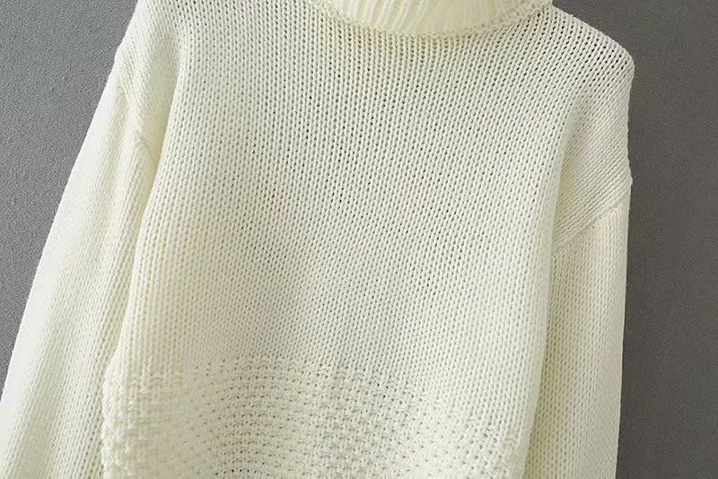 Vintage High Collar Hollow-out Lantern Sleeve Knit Sweaters
