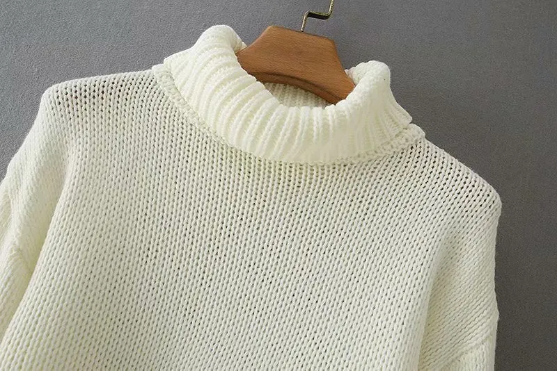 Vintage High Collar Hollow-out Lantern Sleeve Knit Sweaters