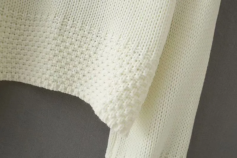 Vintage High Collar Hollow-out Lantern Sleeve Knit Sweaters