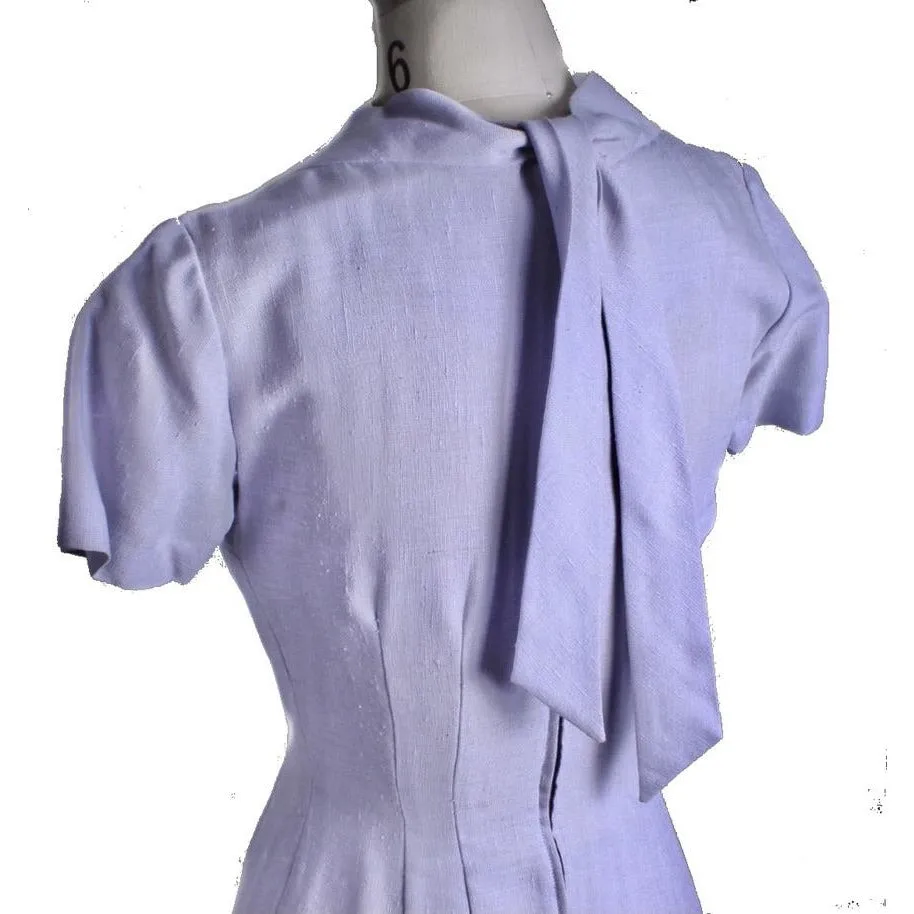 Vintage Jeane Scott Wiggle Dress 1950s Lavender Linen Wisteria Motif Womens S