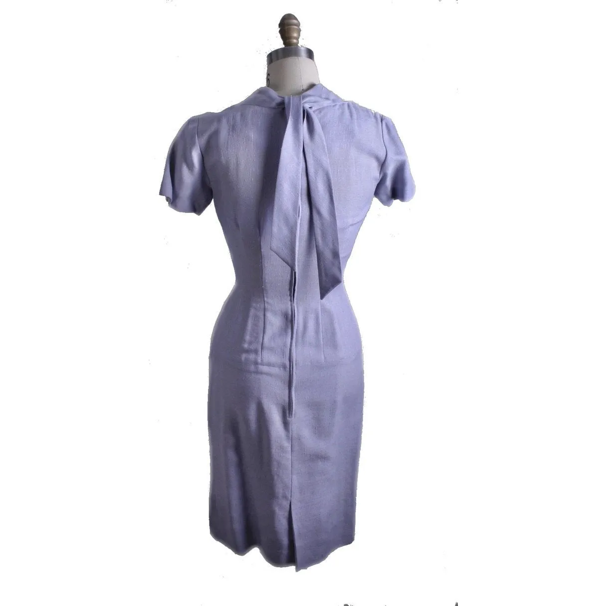 Vintage Jeane Scott Wiggle Dress 1950s Lavender Linen Wisteria Motif Womens S