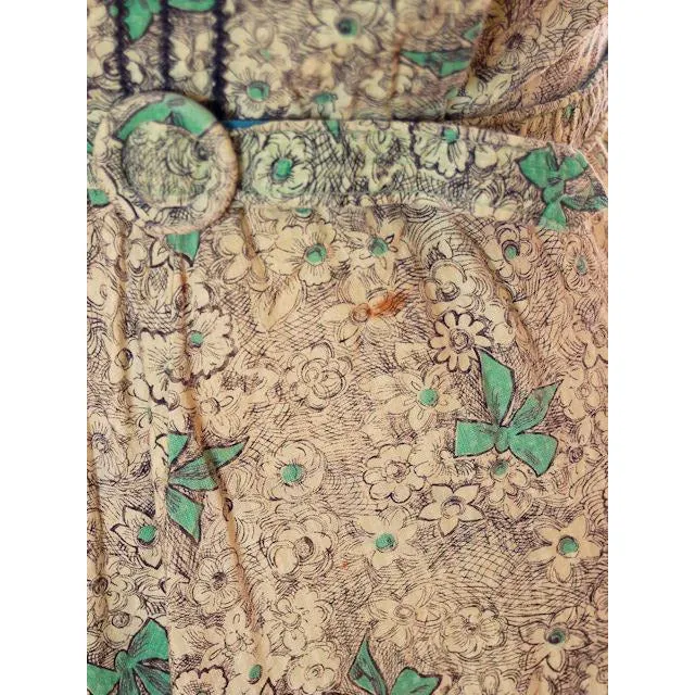 Vintage Maisonette Frock House Dress Green Print 1940s M Best For Costume