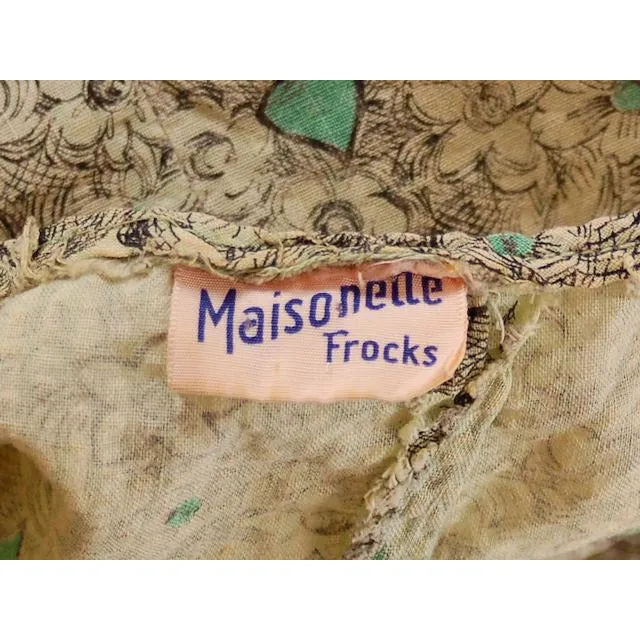 Vintage Maisonette Frock House Dress Green Print 1940s M Best For Costume