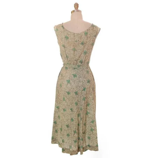 Vintage Maisonette Frock House Dress Green Print 1940s M Best For Costume