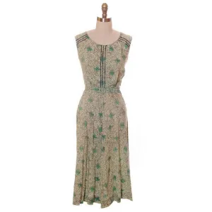 Vintage Maisonette Frock House Dress Green Print 1940s M Best For Costume