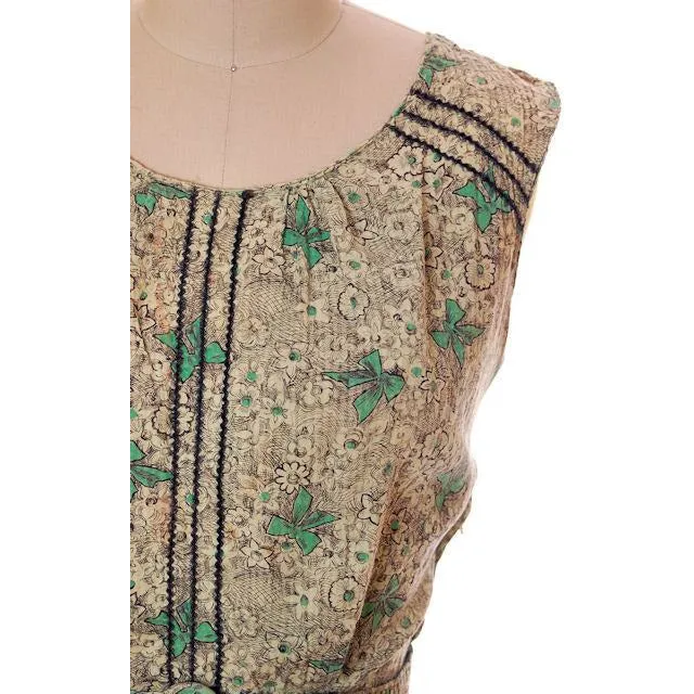 Vintage Maisonette Frock House Dress Green Print 1940s M Best For Costume