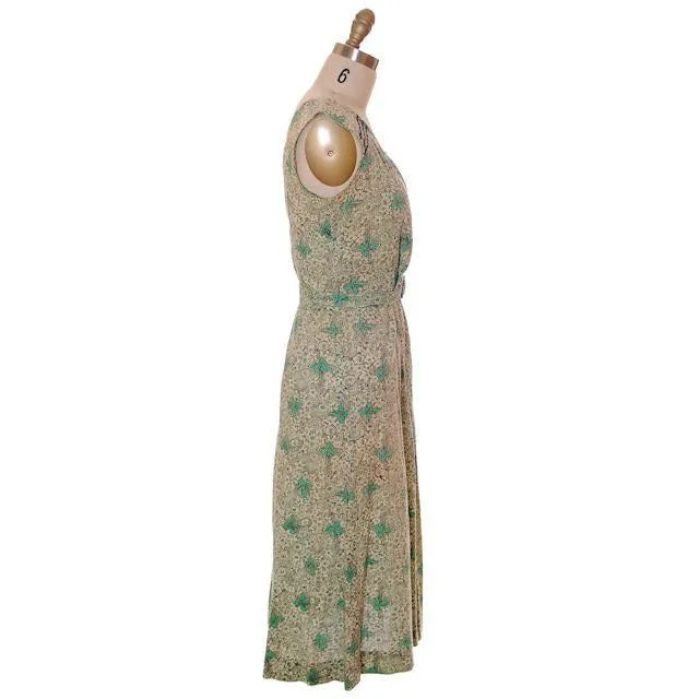Vintage Maisonette Frock House Dress Green Print 1940s M Best For Costume