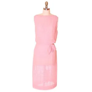 Vintage Pink Organza Horizontal Pleated Dress R&K Original 1950s 37-27-37
