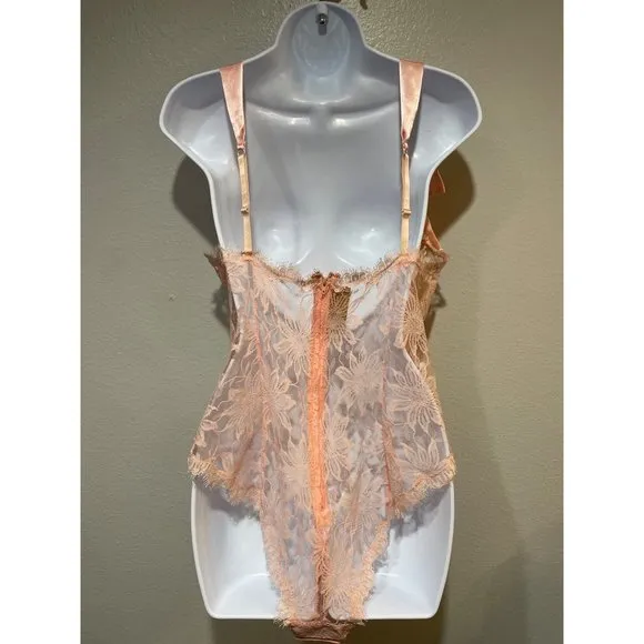 VTG Gold label Victoria’s Secret Floral Lace Teddy Lingerie Nightie Bodysuit