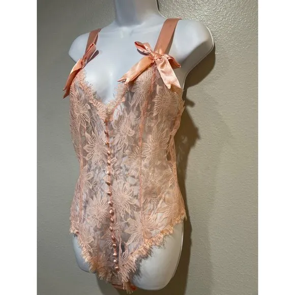VTG Gold label Victoria’s Secret Floral Lace Teddy Lingerie Nightie Bodysuit