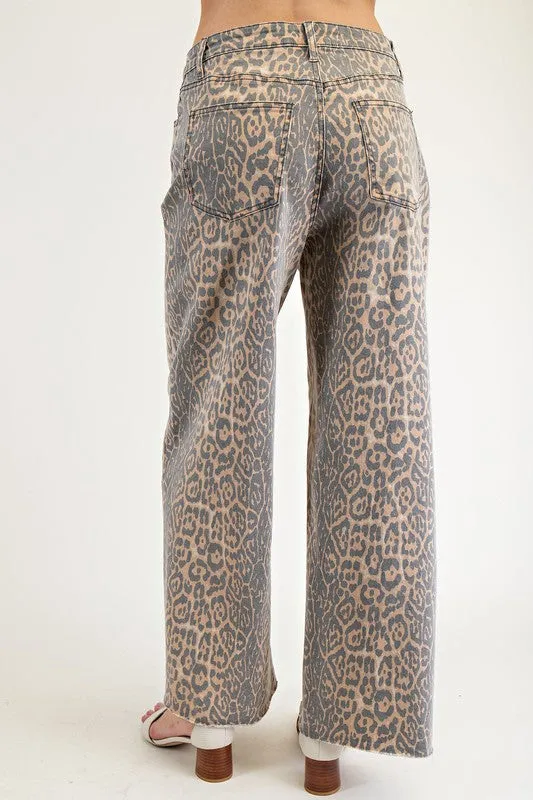 Washed Animal Print Twill Pants
